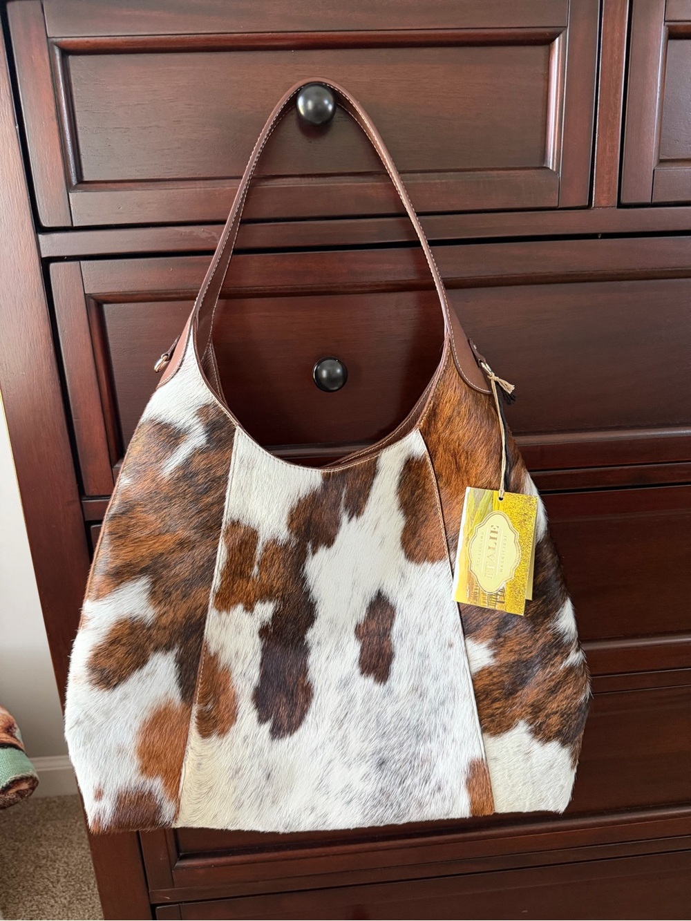 Brown and White Cowhide Shoulder Bag